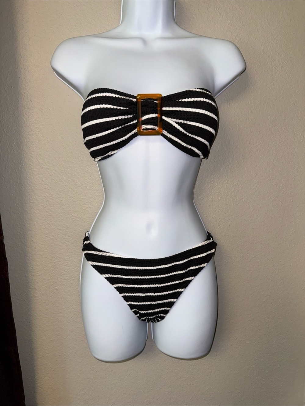 RB14 Boutique Black/White Striped Bikini Size Small